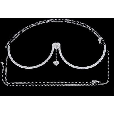 Borstbeugel Dubbele Hanger Hart BH's Ketting Ketting Lichaamssieraden Strass Top Mode Cadeau Strand Bikini Badkleding Vrouwen gray