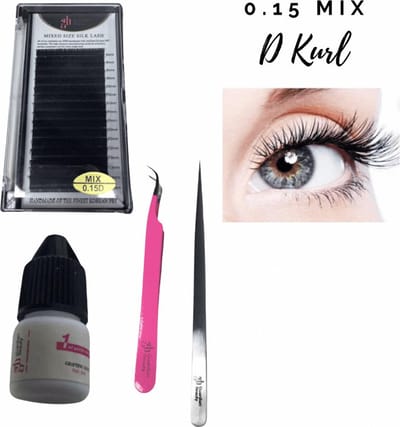 Guardian Beauty Wimpers Extensions - Prime Silk Lashes - Mix - 0.15mm - D Krul - Met Wimperlijm en 2 stuks Wimperpincet