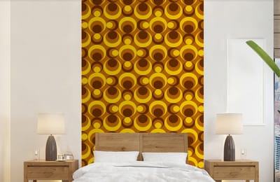 Behang - Fotobehang Patronen - Retro - Bruin - Geel - Breedte 150 cm x hoogte 240 cm
