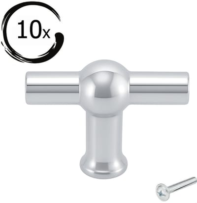 10X Kastknoppen T-Greep Chroom - Diameter 15mm - Knoppen voor keukenkast - deurknopjes - Meubelknoppen / Kastknoppen Chroom