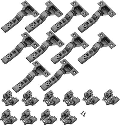 10 x potscharnier T45, binnenste aanslag, gedempt, incl. montageplaat + schroeven, zwart