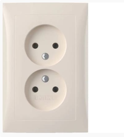 Berker Wandcontactdoos – Zonder Randaarde – Kindveilig – 2-voudig – Crème Glans – 2 stuks