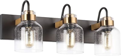 Zwarte Vintage Badkamer Wandlamp met Drie Glazen Bollen