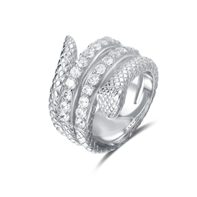 Quiges - Ring Klassiek Solitair in Slang Motief van 925 Zilver met Zirkonia Steentjes Transparant - QSR12917