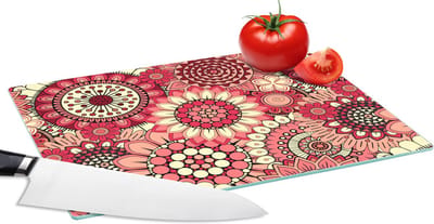 Glazen Snijplank - 28x20 - Bloem - Mandala - Retro - Patroon - Snijplanken Glas