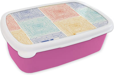 Broodtrommel Roze - Lunchbox - Brooddoos - Labyrint - Pastel - Stippen - Patroon - 18x12x6 cm - Kinderen - Meisje