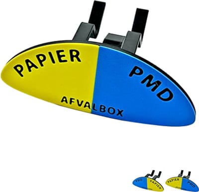 Vuilniszak Clips Afvalscheiding (2 Stuks) – Vuilnisbak Clips – 2-in-1 Prullenbak Verdeler Papier/PMD – Vuilniszak Klemmen met Kleurcodering – Prullenbak Clips – 3D Geprint