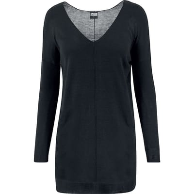 Urban Classics Sweatshirts - Ladies Fine Knit Oversize V-Neck Sweater - S tot 4XL - voor Vrouwen - zwart