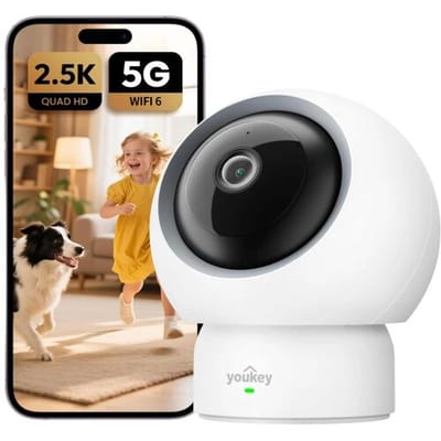 UNIVIEW Youkey P310 Beveiligingscamera voor Binnen, 2,5K-Resolutie, 360°-Detectie van Personen, Huisdieren en Baby's, 2,4/5 GHz WiFi 6, Automatische