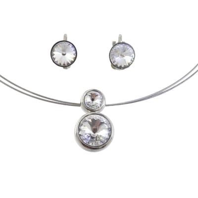 Behave - Ketting - Zilverkleurige Ketting en Clip Oorbellen Set met Components Kristallen - Inclusief Geschenkverpakking