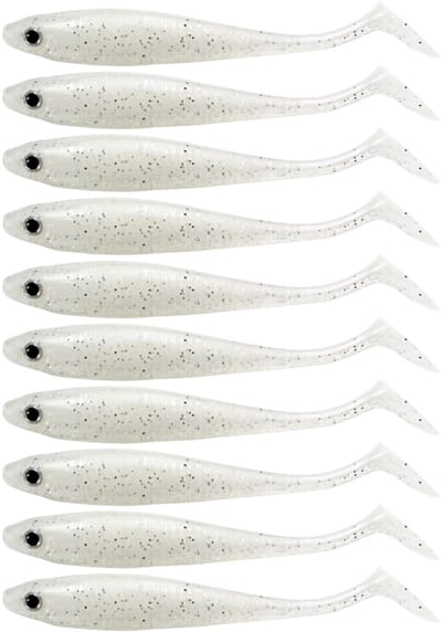 S&D | Shad Set 10 Stuks – 6.5cm / 2g – Wit – Realistisch Kunstaas met Glitters & Schubbenpatroon – Voor Snoek, Baars & Roofvis