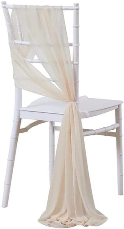 Set van 10 Chiffon Stoelhoezen met Sjerp voor Bruiloft en Feest - Decoratieve Stoelhoezen voor Ceremonies en Evenementen in Champagnekleur