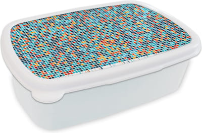 Broodtrommel Wit - Lunchbox - Brooddoos - Mozaïek - Tegels - Pixel - Patronen - 18x12x6 cm - Volwassenen