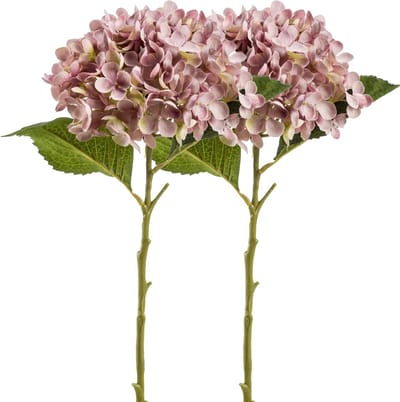 Emerald Kunstbloem hortensia tak - 2x - Annabelle - 52 cm - paars - Kunst zijdebloem - Hydrangea