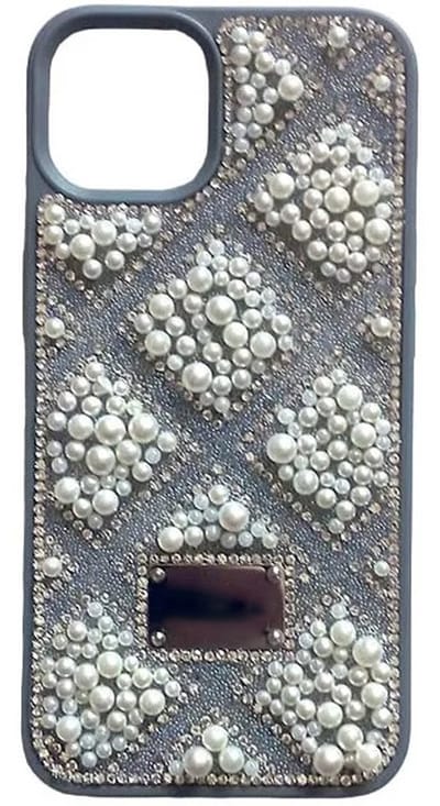 Backcover Parel kralen Ruitjes hoes Geschikt voor: iPhone 16 Pro - Fashion vrouwen case - Zilver