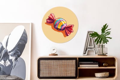 WallCircle - Wandcirkel - Muurcirkel - Geel - Snoep - Kleur - Aluminium - Dibond - 60x60 cm - Binnen en Buiten