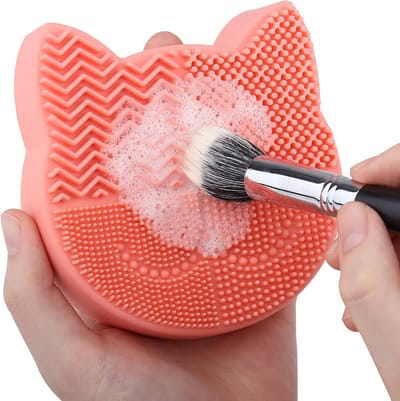Make-up kwasten, reinigingsmat met borstelhouder, 2-in-1 siliconen kwastenset, reinigingsmat (oranje)