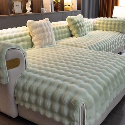 Verdikte Pluche Bankhoes Winter Effen Kleur Warme Bankkussen Antislip Rugleuning Bankkussen Stofdicht Decoratieve Rugleuning Handdoek 30x50cm pillowcase lichtgroene kleur