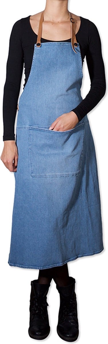 Dutchdeluxes - BBQ-stijl - Luxe - Schort - Met bretellen - 2 karabijnhaken - XL - Blauw Denim