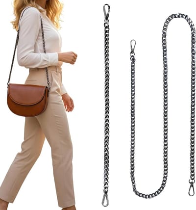 Ketting voor handtas, 2 stuks metalen schouderriemen voor dames, vervangende handgrepen en accessoires voor koppelingtassen, zwart, 40 cm en 120 cm, ideaal voor mode en stijl