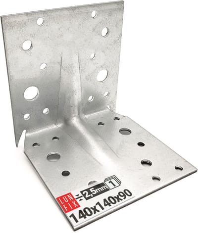 LUN FIX - Zware hoek 140x140x90 mm - 1 stuk - verzinkt staal 2,5 mm - plaathoek met montagehulp