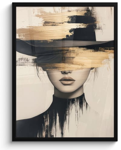 Poster in lijst - Fotolijst 50x70 cm - Posters - Vrouw - Hoed - Verf - Posterlijst zwart - Decoratie - Wanddecoratie woonkamer - Muurdecoratie slaapkamer