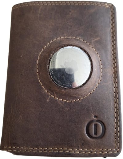 OI Hunter bruine leren portemonnee met Figuretta pasjeshouder en ruimte voor AIR TAG / Compact portemonneetje met Cardprotector zonder muntvak met ruimte voor ronde tracker / plat beursje met RFID SAFE kastje / bruin leer / 145HN AIR