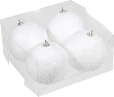 Kunststof kerstballen met sneeuw effect - 4 stuks - wit - 10 cm - Witte sneeuw kerstballen 10 cm