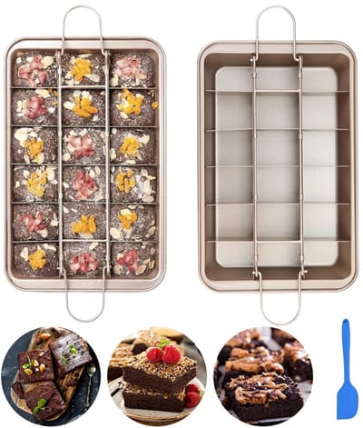 Dailygoods- Brownie-bakvorm met scheidingswanden - Bakvorm rond 31x20x3,7 cm - Antiaanbaklaag - Voedselveilig koolstofstaal - Robuust en duurzaam