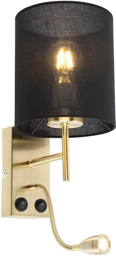 Qazqa retro wandlamp - Stacca - zwart goud, max. 40W, geschikt voor led, 2-lichts, 47cm, ideaal als slaapkamer lamp