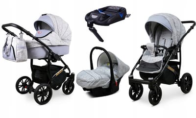 BabyLux® Kinderwagen 4in1 – MIRACLE - LIGHT GRAY - Opklapbare Wandelwagen incl. Reiswieg, Multifunctionele Buggy Sportstoel, Autostoel, ISOFIX basisstation - Combi-kinderwagen met Luiertas, Regenhoes, Klamboe