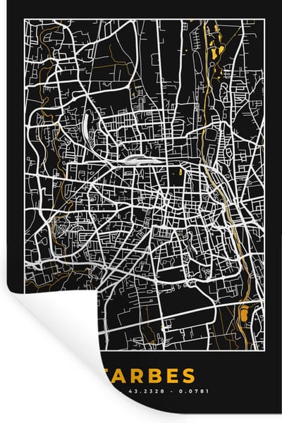 Muurstickers - Sticker Folie - Plattegrond – Kaart – Stadskaart – Frankrijk – Tarbes - 20x30 cm - Plakfolie - Muurstickers Kinderkamer - Zelfklevend Behang - Zelfklevend behangpapier - Stickerfolie