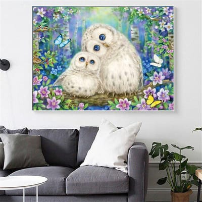 Diamant broderie deux hiboux de forêt mosaïque cristal 5D perceuse ronde complète diamant peinture 20X30CM gray