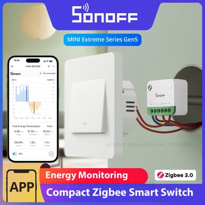 SONOFF MINI-ZB1GSP MINI ONE PM Zigbee slimme schakelaar tot 16 A, energie- en stroomkostenregistratie, compatibel met Apple Home via Matter-Bridge