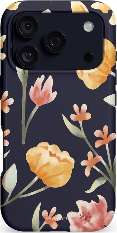 Casetastic hoesje geschikt voor Apple iPhone 17 Pro - MagSafe - Dubbellaagse bescherming - Bloemen Nacht - Fashion Case - Zwart Taupe Perzik Grijs