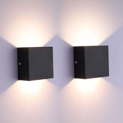 Moderne LED-Wandlamp voor Binnen - 6W - Wandlamp - Boven- en Onderverlichting - Aluminium - Geschikt voor Binnen- en Buitengebruik - Warm Wit Licht - Zwart - 2 Stucks