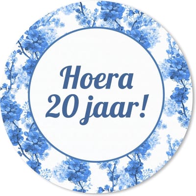 Muismat rond 20x20 cm - Mousepad Feest - 20 Jaar - Blauw - Wit - Ronde muismatten