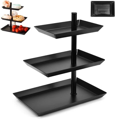 REN® Fruitschaal - Fruitmand - Etagere 3 Laags - Fruitschaal Etagere - Fruit Etagere - Zwart - 26cm x 16cm x 26cm