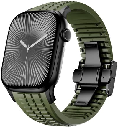 By Qubix - Geschikt voor Apple Watch bandje - Redefine siliconen band - Groen (zwarte sluiting) - Geschikt voor Apple Watch 44 mm / 45 mm / 46 mm / 49 mm (Ultra 1,2 en 3)