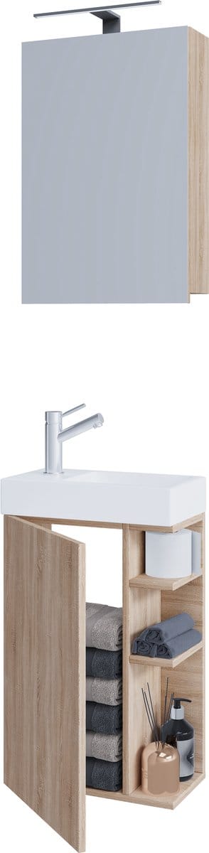 3-delige badkamermeubelset gastentoilet gastentoilet wastafel klein smal Lumia spiegelkast