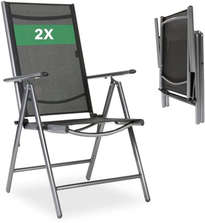 AREBOS 2x Opvouwbare tuinstoel aluminium verstelbaar 7 standen voor balkon terras