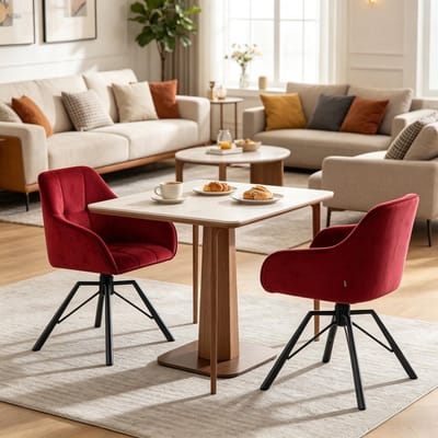 MODFU - Eetkamerstoel - Draaibaar Met Armleuningen - Ergonomisch - Voor Eetkamer - Metaal En Fluweel - Wijnrood - 2 Stuks