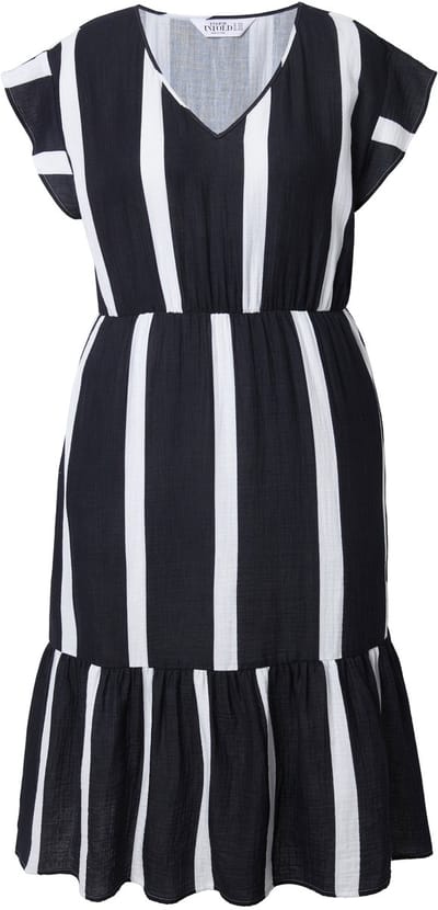 Studio Untold - Dames - Midi-jurk A-lijn mousseline strepen - Zwart - Maat 50+