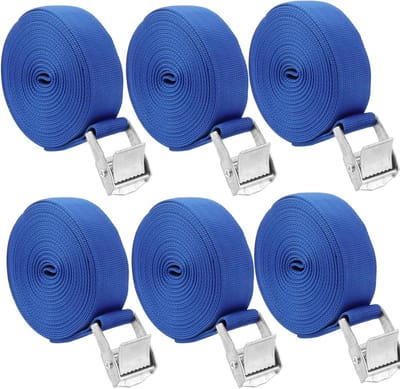 6 Stuks 5m x 25mm Verstelbare Heavy Duty Spanbanden, Stevige Lashing Straps voor Fietsendrager, Vrachtwagen en Bagage, Blauw