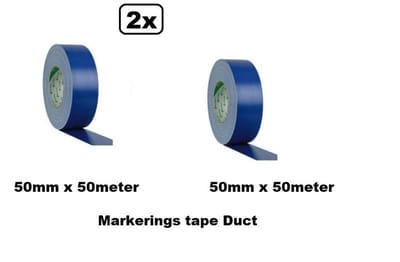 2x Markeringstape Duct Cloth Gaffer 50mm x 50m blauw - vloer muur tape corona plak markering covid 19 Nichiban Gaffa