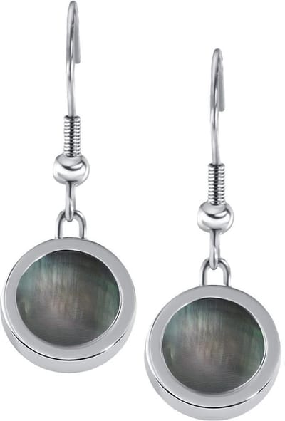 Quiges RVS Schroefsysteem Oorhangers Oorbellen Zilverkleurig met Verwisselbare Parelmoer Grijs Schelp Mini Munt Set - ECOS083