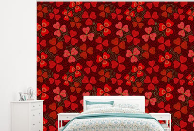 Behang - Fotobehang Patroon - Klaver - Rood - Breedte 300 cm x hoogte 240 cm