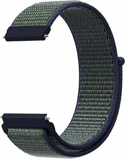 By Qubix - 20mm - Sport Loop nylon bandje - Blauw met groene band - Geschikt voor Huawei watch GT 2 (42mm) - Huawei watch GT 3 (42mm) - Huawei watch GT 3 Pro (43mm)