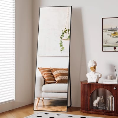 Volledige Spiegel met Aluminium Frame 162x53 cm - Staande en Wandspiegel - Modern en Veilig - Grote Spiegel voor Woonkamer en Slaapkamer - Zwart