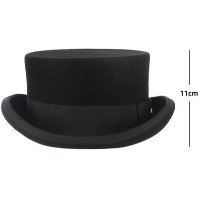 Heren Hoge Hoed Wolle Bolhoed Derby Hoed Herfst Winter Vintage Britse Stijl Jazz Cap Presidentiële Hoed 11 cm hoog Tovenaarshoed M 56-58 black